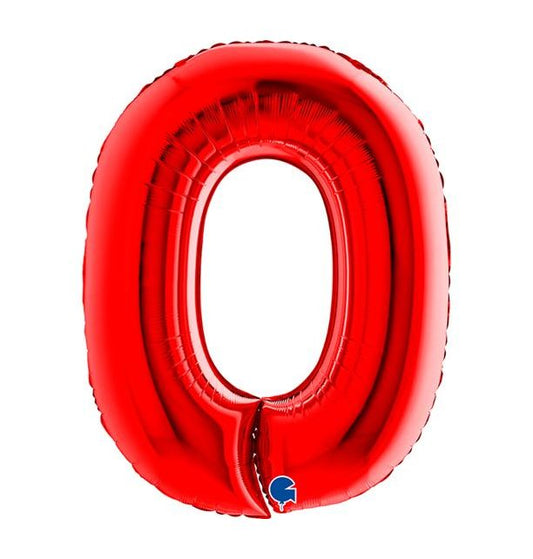 Number 0 Red 40" Foil Balloon Packaged