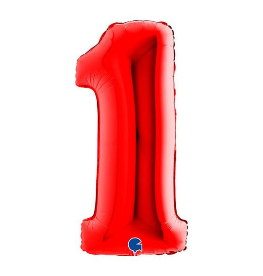 Number 1 Red 40" Foil Balloon Packaged