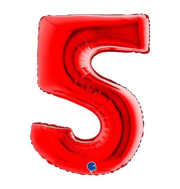 Number 5 Red 40" Foil Balloon Packaged