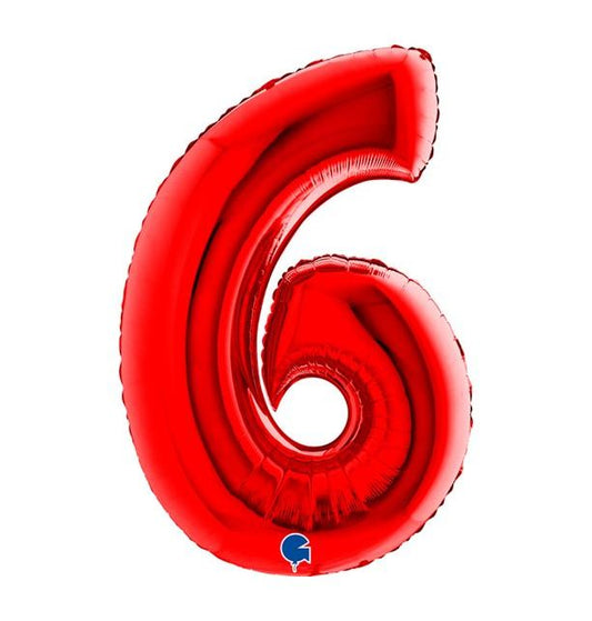 Number 6 Red 40" Foil Balloon Packaged