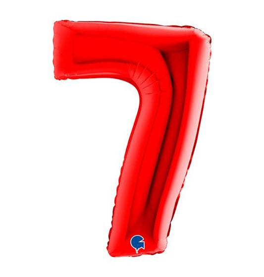 Number 7 Red 40" Foil Balloon Packaged