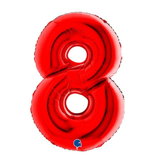 Number 8 Red 40" Foil Balloon Packaged