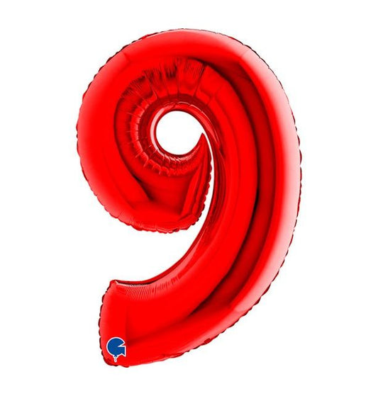 Number 9 Red 40" Foil Balloon Packaged