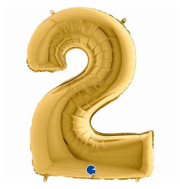 Number 2 Gold 40" Foil Balloon Packaged