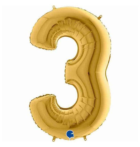 Number 3 Gold 40" Foil Balloon Packaged