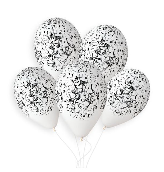 Gemar 13" White / Black Marble #1255 GS120 50pcs Round Balloon