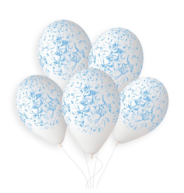 Gemar 13" White / Blue Marble #1255 GS120 50pcs Round Balloon