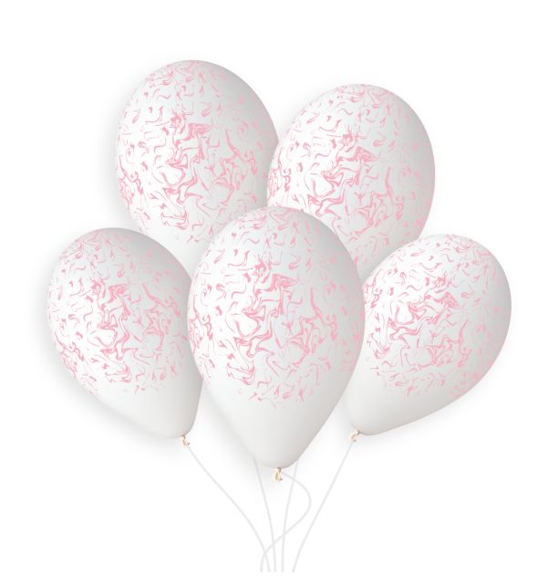 Gemar 13" White / Pink Marble #1255 GS120 50pcs Round Balloon