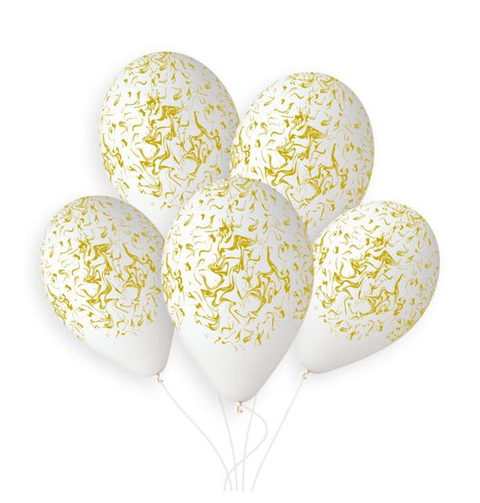 Gemar 13" White / Gold Marble #1255 GS120 50pcs Round Balloon