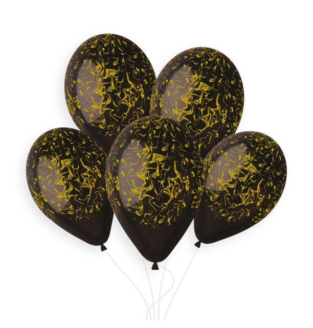 Gemar 13" Black / Gold Marble #1255 GS120 50pcs Round Balloon