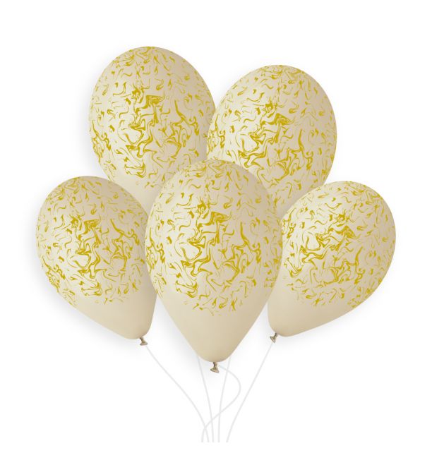 Gemar 13" Latte / Gold Marble #1255 GS120 50pcs Round Balloon