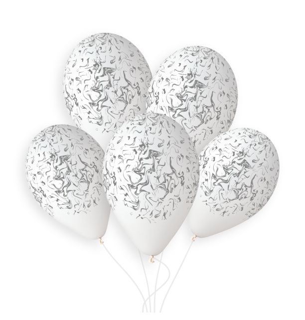 Gemar 13" White / Silver Marble #1255 GS120 50pcs Round Balloon