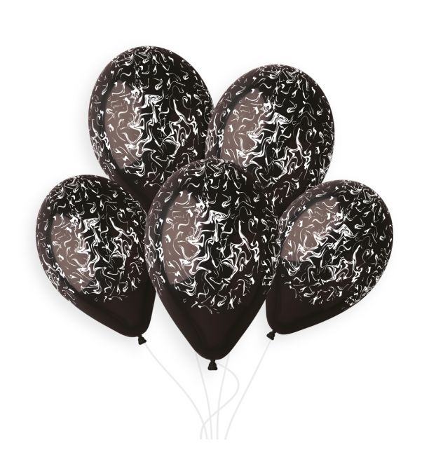 Gemar 13" Black / White Marble #1255 GS120 50pcs Round Balloon