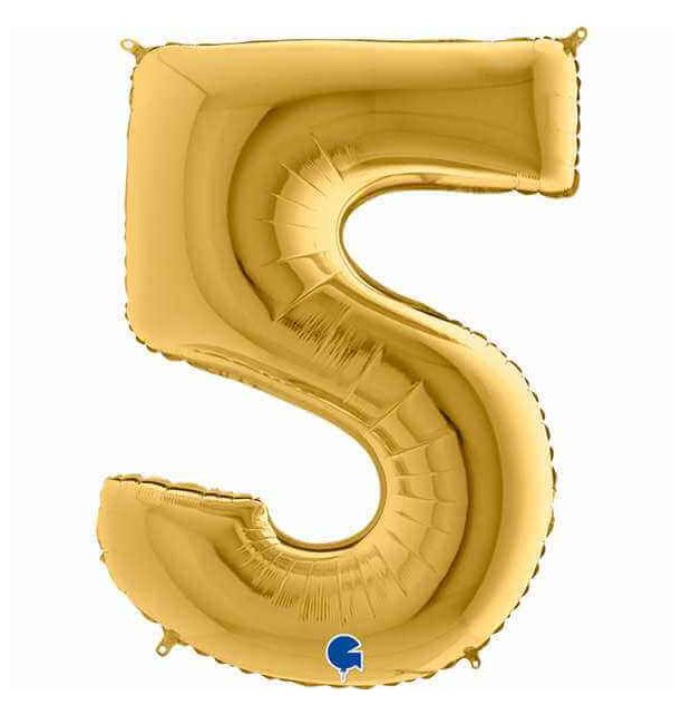 Number 5 Gold 40" Foil Balloon Packaged