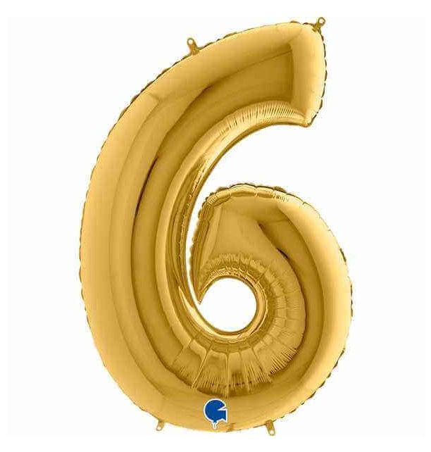 Number 6 Gold 40" Foil Balloon Packaged