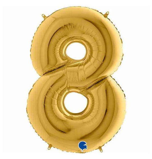 Number 8 Gold 40" Foil Balloon Packaged