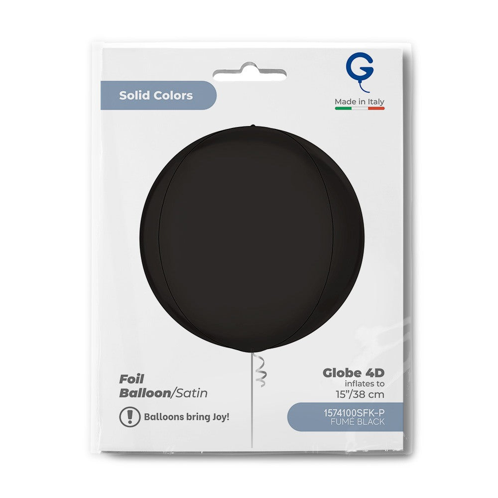 Grabo 15 inch Satin Fume Black Globe Balloon Packaged packaging