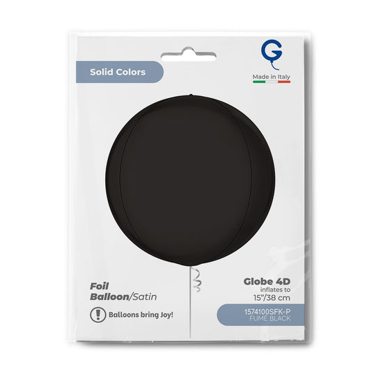Grabo 15 inch Satin Fume Black Globe Balloon Packaged packaging