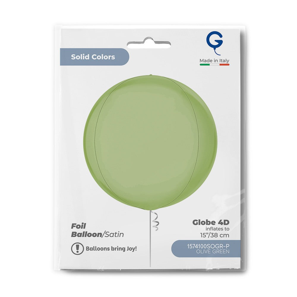Grabo 15 inch Satin Olive Green Globe Balloon Packaged packaging