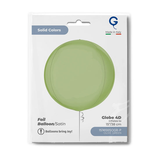 Grabo 15 inch Satin Olive Green Globe Balloon Packaged packaging