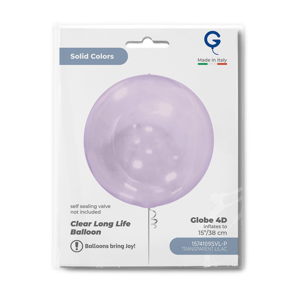 Grabo 15 inch Transparent Lilac Globe Balloon Unpackaged (No Valve) packaging