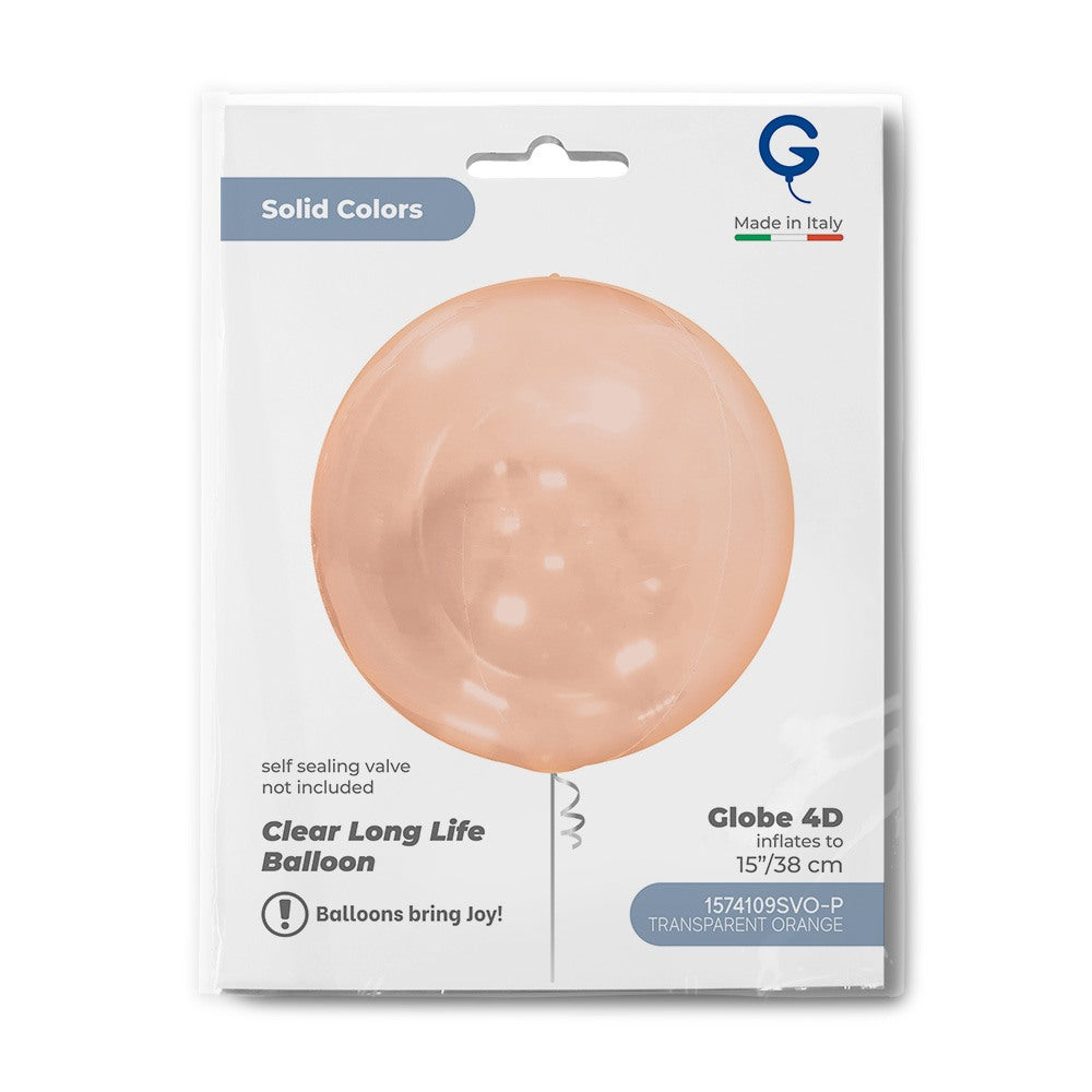 Grabo 15 inch Transparent Orange Globe Balloon Unpackaged (No Valve) packaging