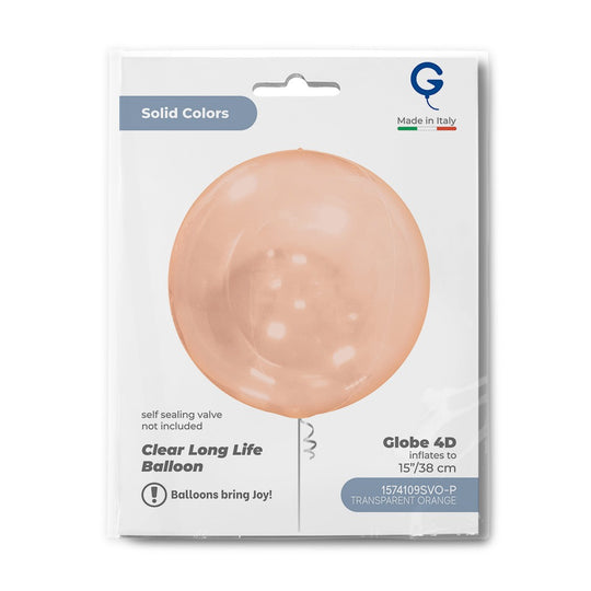 Grabo 15 inch Transparent Orange Globe Balloon Unpackaged (No Valve) packaging
