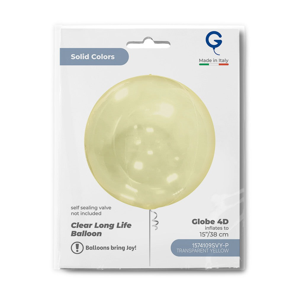 Grabo Globe 15"Transparent Yellow 4D Round Balloon packaging