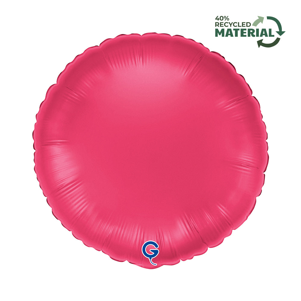 18 inch Satin Lipstick Pink Round Foil Balloon Packaged product