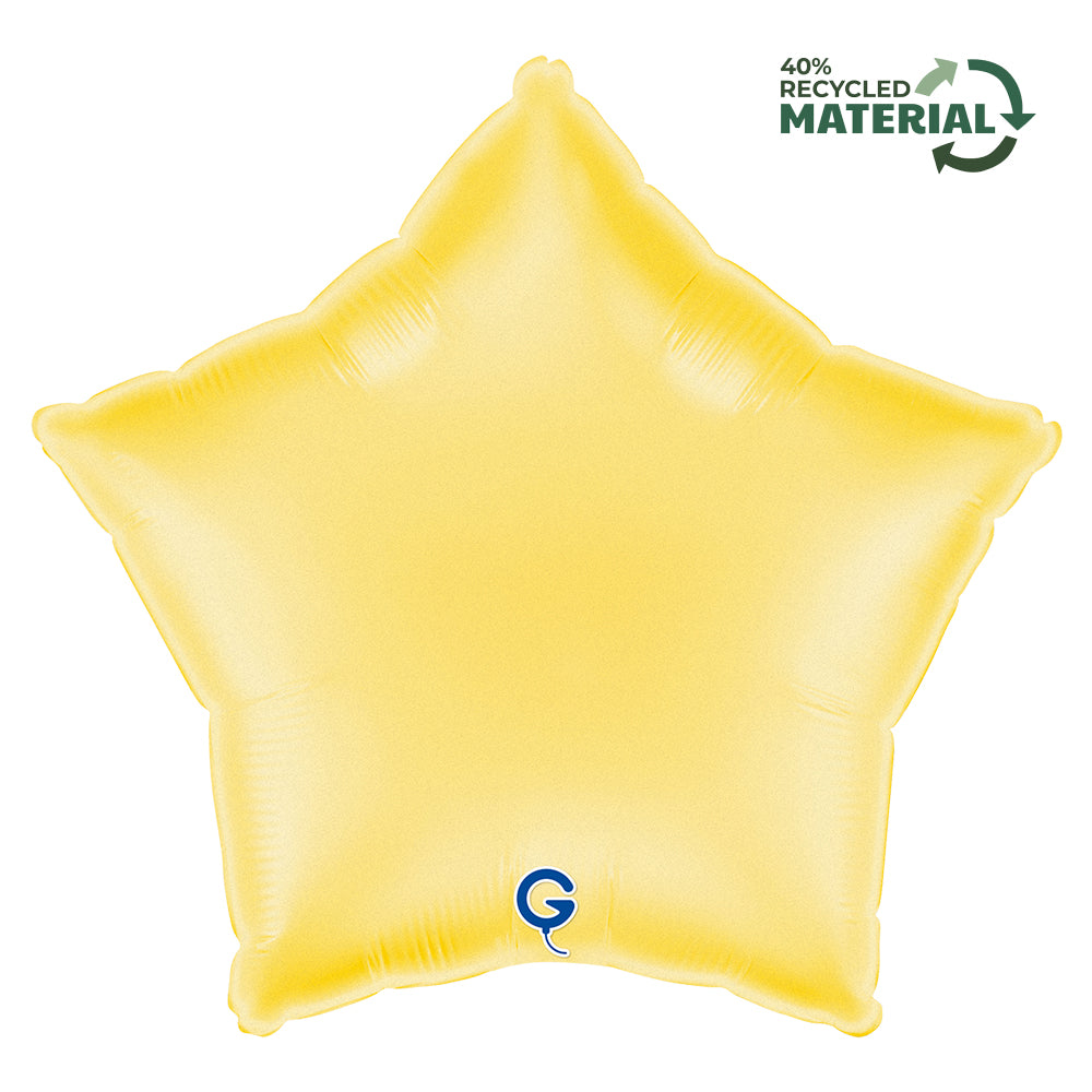 18 inch Satin Banana Yellow Star Foil Balloon Packaged product