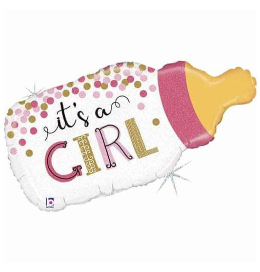 Confetti Baby Bottle Girl Foil Balloon Packaged