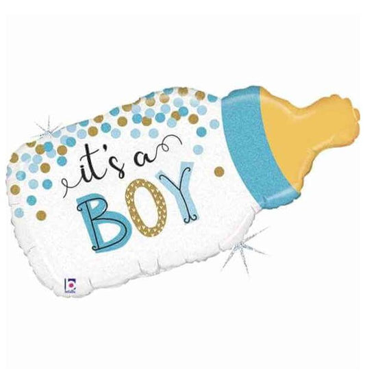 Confetti Baby Bottle Boy Foil Balloon Packaged