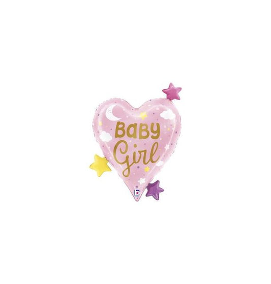 Baby Girl Heart Stars Foil Balloon Packaged