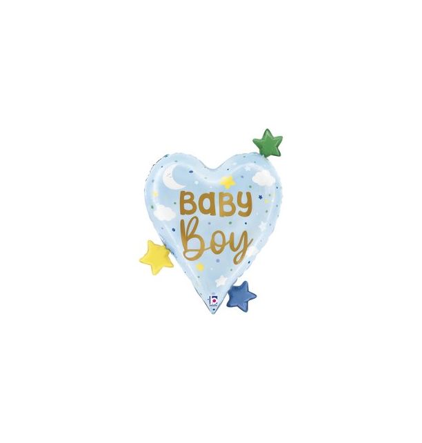 Baby Boy Heart Stars Foil Balloon Packaged