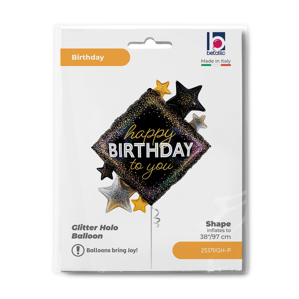 Grabo 38 inch Happy Birthday To You Glitter Holographic Shape Balloon Packaged packaging