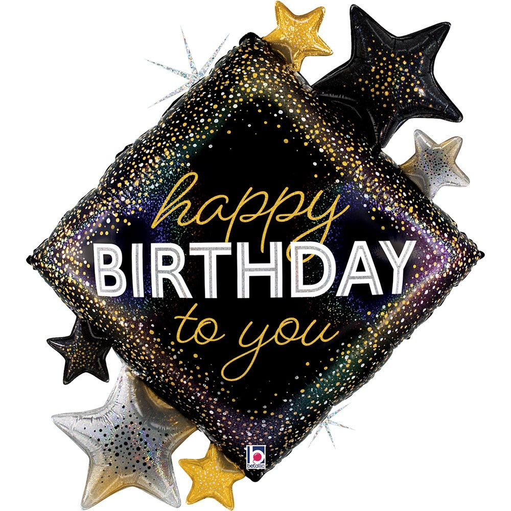 Grabo 38 inch Happy Birthday To You Glitter Holographic Shape Balloon Packaged product