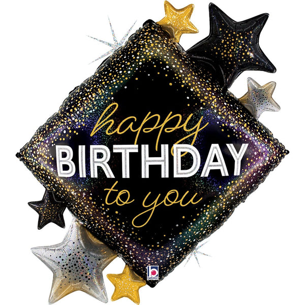Grabo 38 inch Happy Birthday To You Glitter Holographic Shape Balloon Packaged product