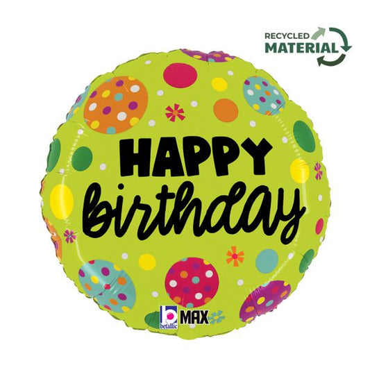 18" Birthday Polka Dots Foil Balloon Packaged