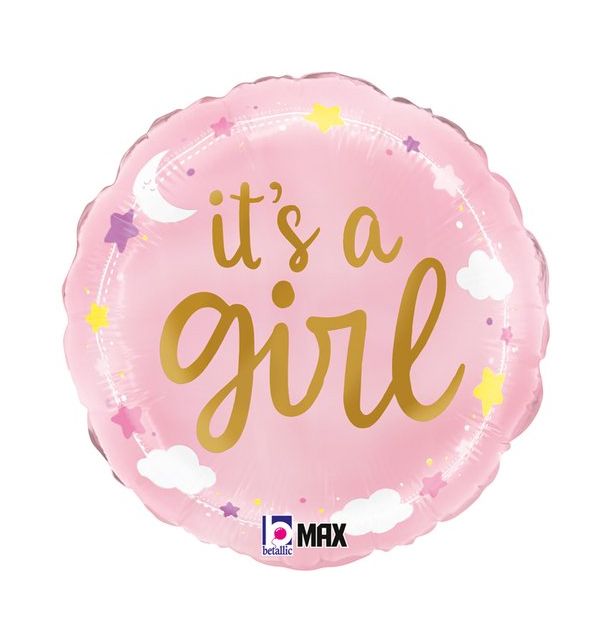 18" It's A Girl Stars & Clouds Foil Balloon Packaged