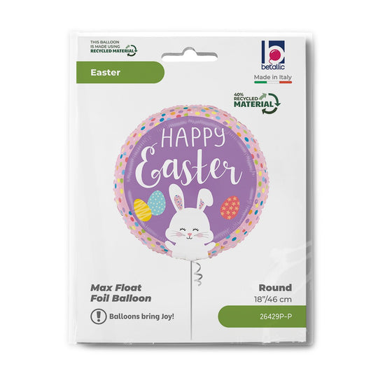 Grabo 18 inch Happy Easter Pastel Bunny Dots Foil Balloon packaging