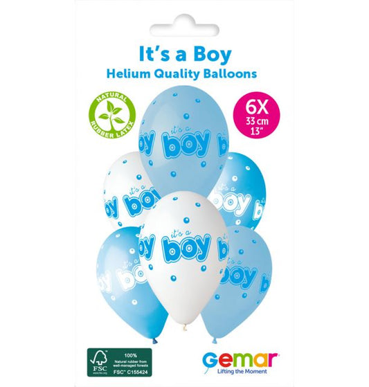 Gemar 13" It'S A Boy & Bubble #943 GS120 6pcs Round Balloon