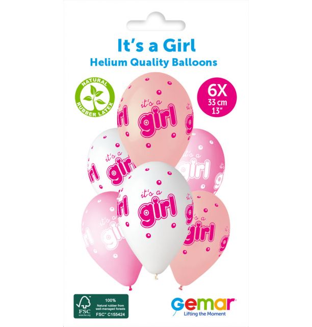 Gemar 13" It'S A Girl & Bubble #942 GS120 6pcs Round Balloon