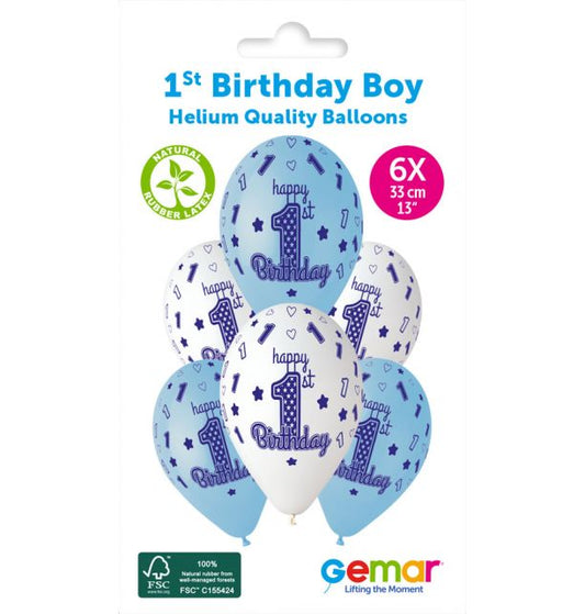 Gemar 13" 1St Birthday Boy #472 GS120 6pcs Round Balloon