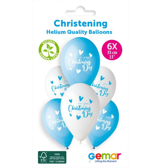 Gemar 13" On Your Christening Day Boy #9213" GS120 6pcs Round Balloon