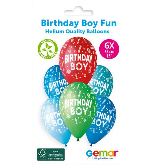 Gemar 13" #478 Birthday Boy Fun GS120 6pcs Round Balloon