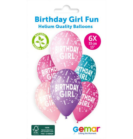 Gemar 13" #477 Birthday Girl Fun GS120 6pcs Round Balloon