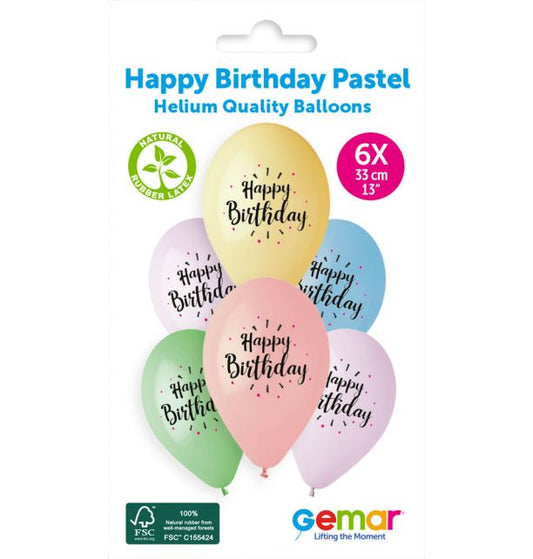 Gemar 13" Happy Birthday Pastel #888 GS120 6pcs Round Balloon