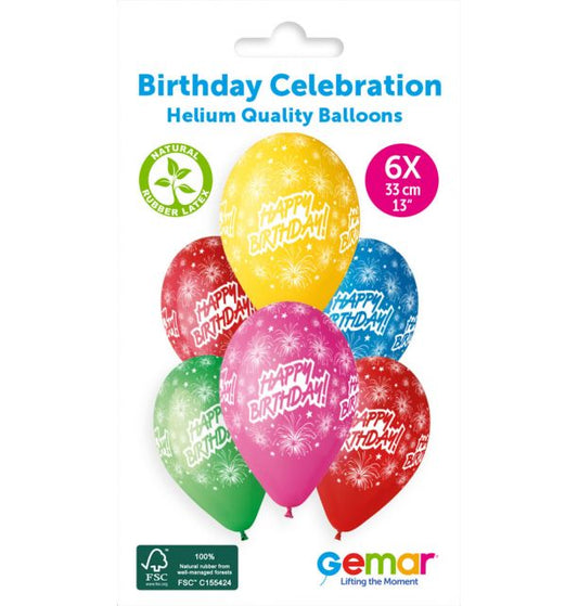 Gemar 13" Happy Birthday Celebration #041 GS120 6pcs Round Balloon