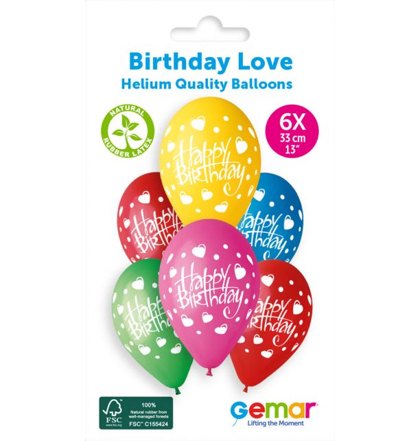 Gemar 13" Happy Birthday Love #191 GS120 6pcs Round Balloon