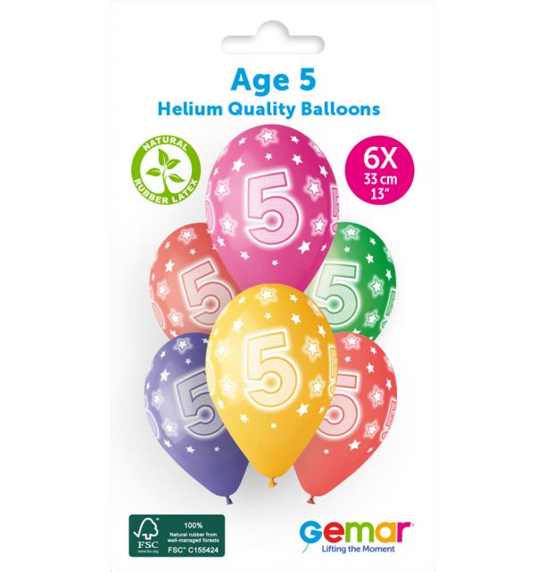 Gemar 13" Cosmic Stars Age 5 #851 GS120 6pcs Round Balloon